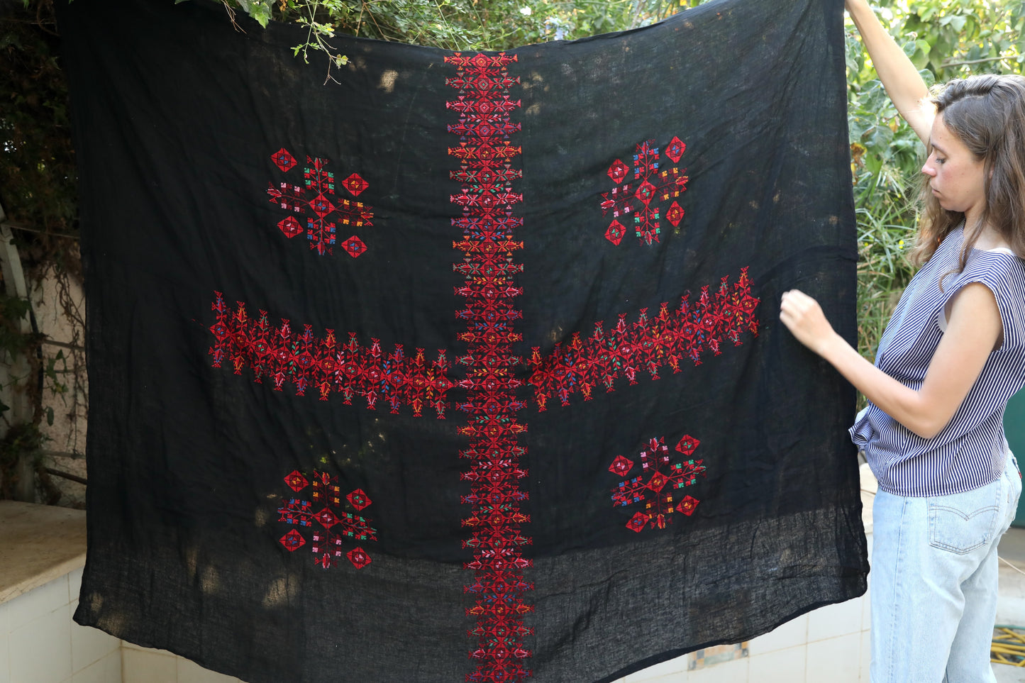 Palestinian Embroidered Shawl from Beer El Sabe'
