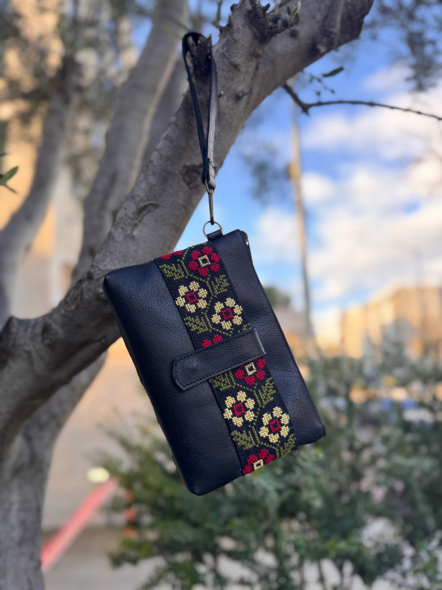 Leather Clutch with Tatreez Embroidery