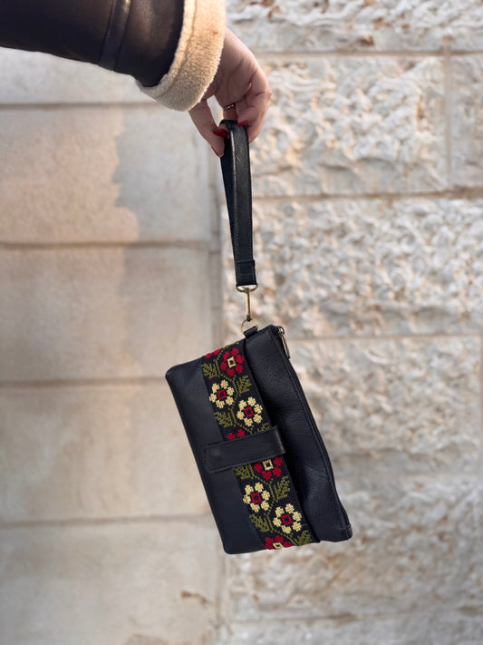 Leather Clutch with Tatreez Embroidery