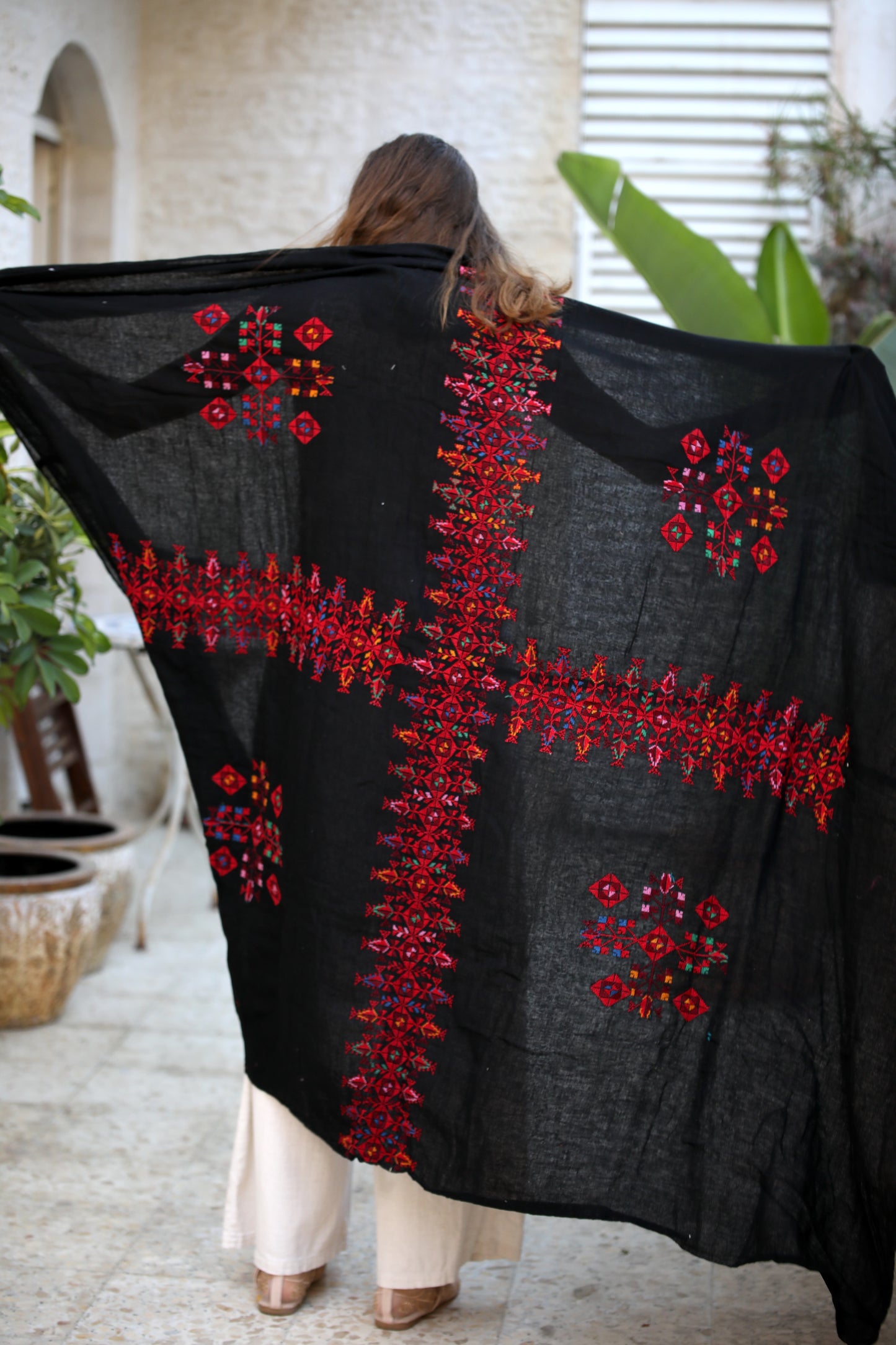 Palestinian Embroidered Shawl from Beer El Sabe'
