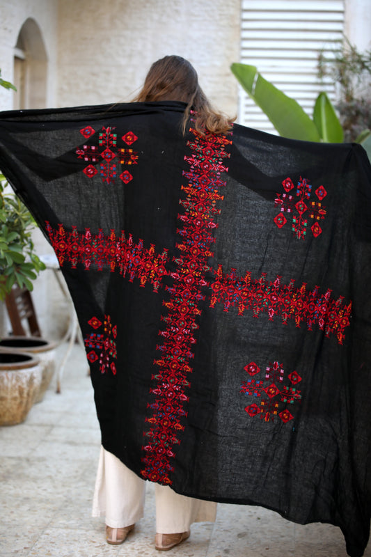 Palestinian Embroidered Shawl from Beer El Sabe'