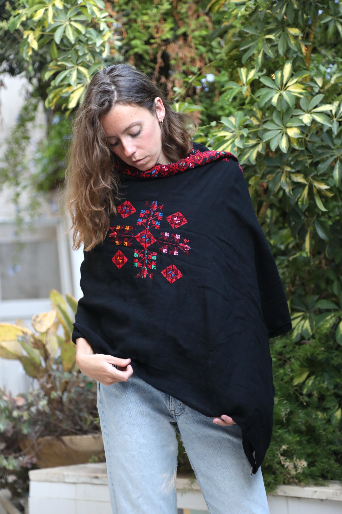 Palestinian Embroidered Shawl from Beer El Sabe'