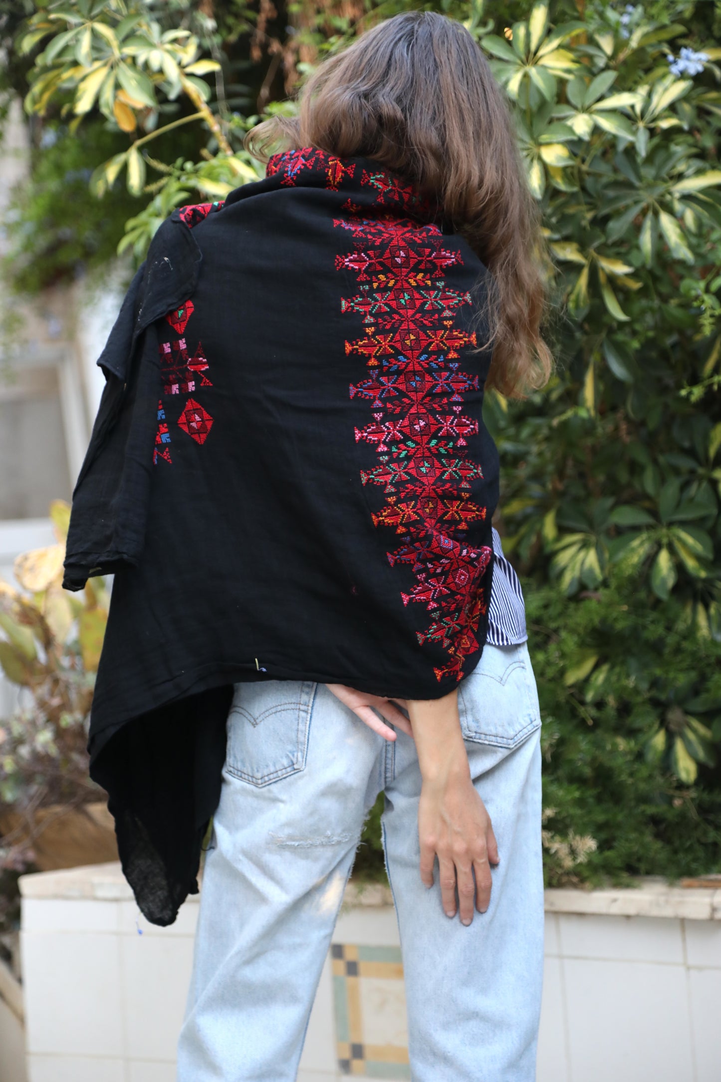 Palestinian Embroidered Shawl from Beer El Sabe'