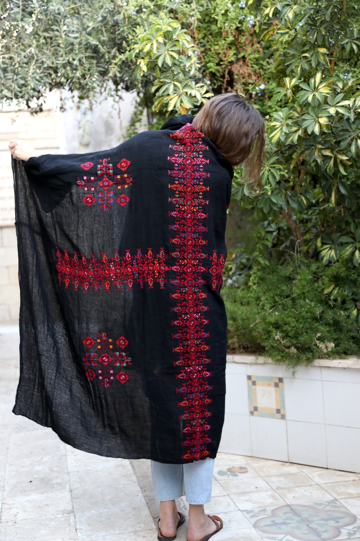 Palestinian Embroidered Shawl from Beer El Sabe'